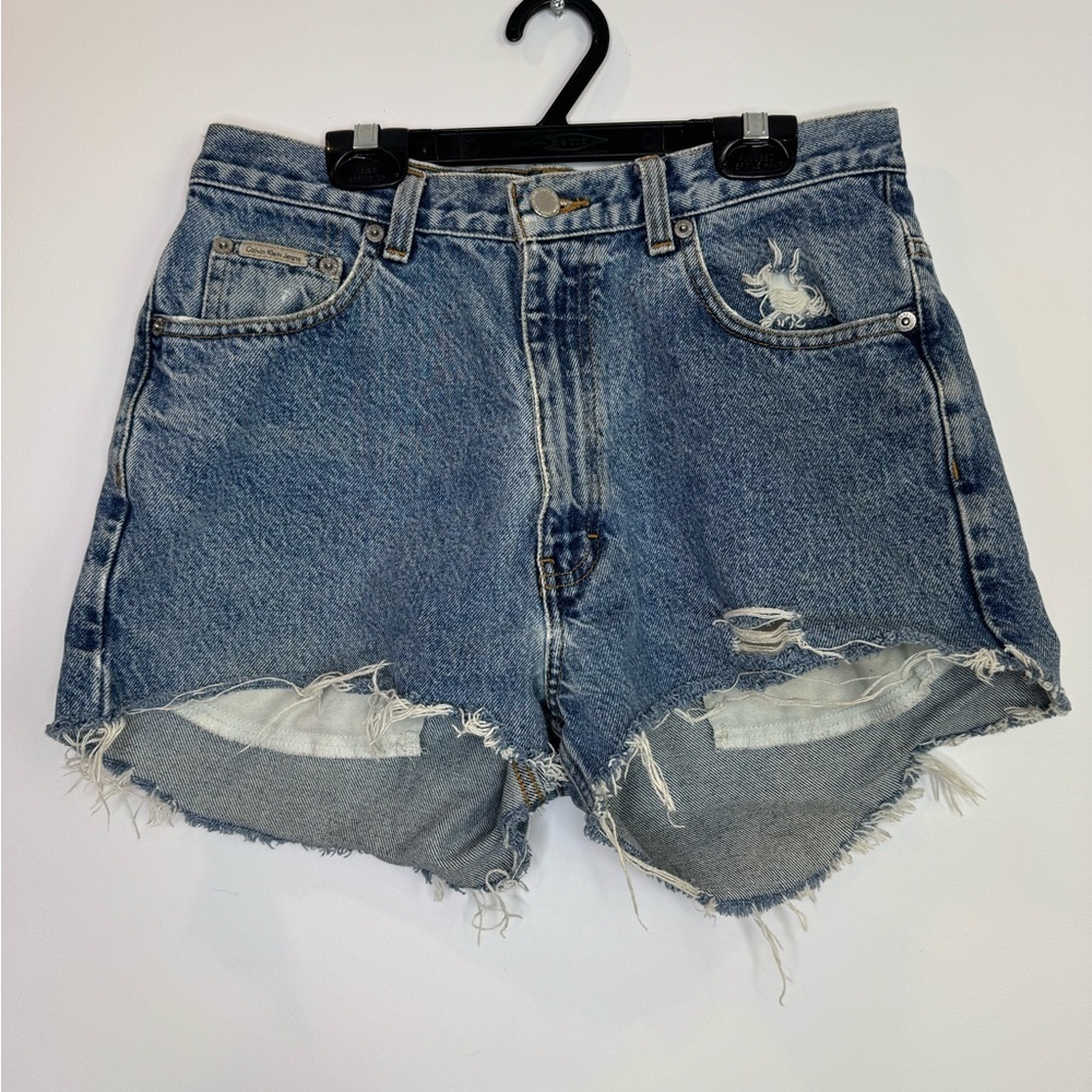 Calvin Klein Jeans 90s Blue Distressed Jean Shorts
